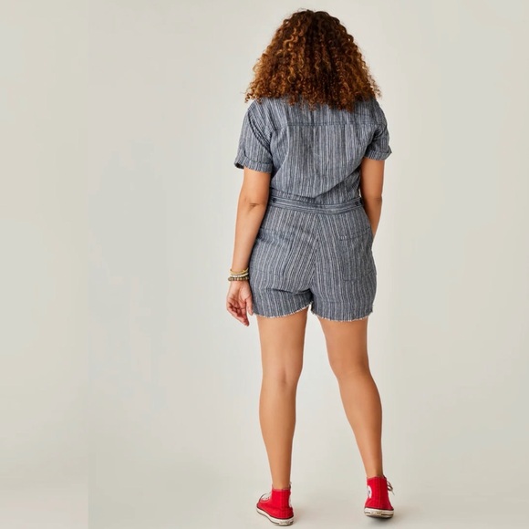 Carve Designs- Nyla Linen Romper / Navy Texture - XL - Picture 4 of 8